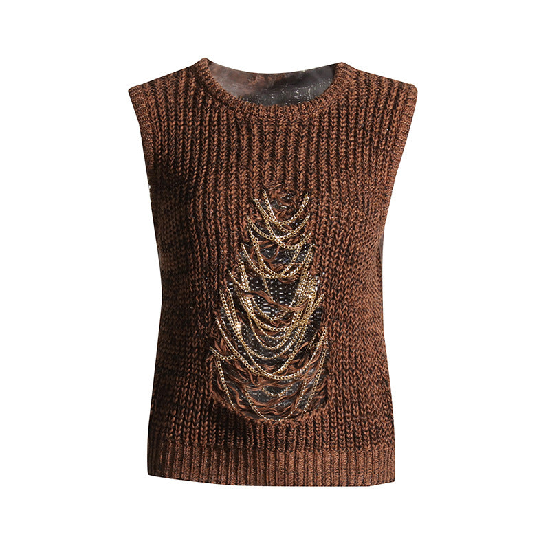 Vintage Brown Knitted Tank Top Vest for Women