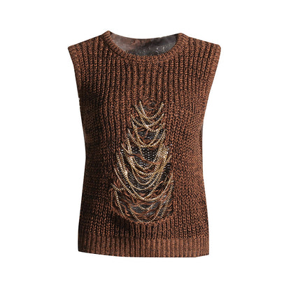 Vintage Brown Knitted Tank Top Vest for Women