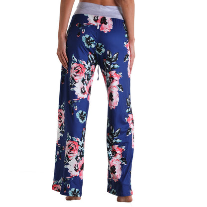 Casual Floral Print Women High Waist Trousers for Homewear