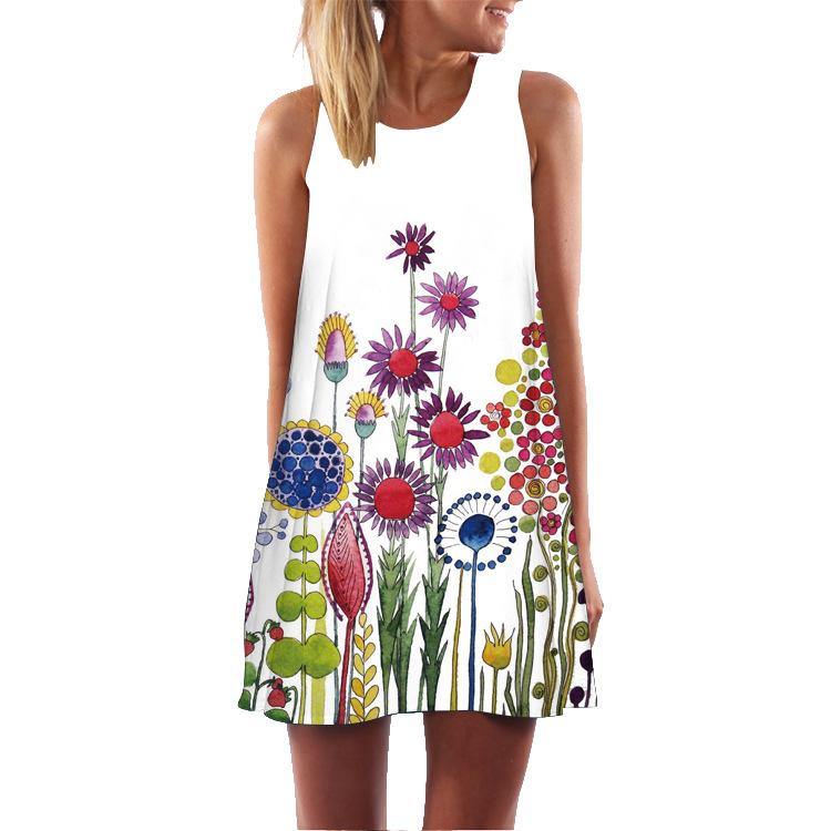 Summer 3D Floral Print Sleeveless Mini Short Dresses-STYLEGOING