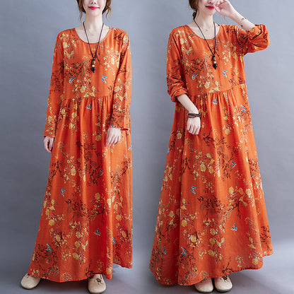 Orange Vintage Long Sleeves Fall Dresses