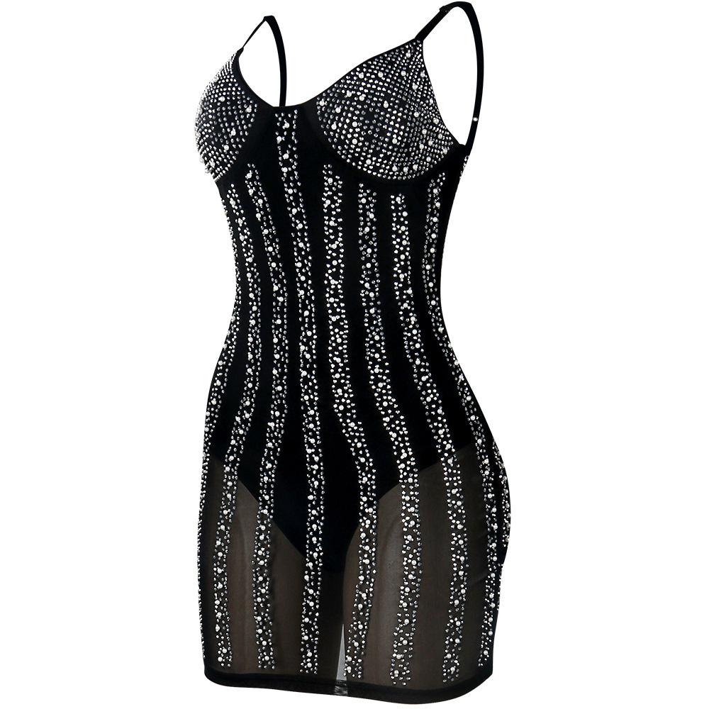 Sexy Women See Through Rhinestone Night Party Dresses-STYLEGOING