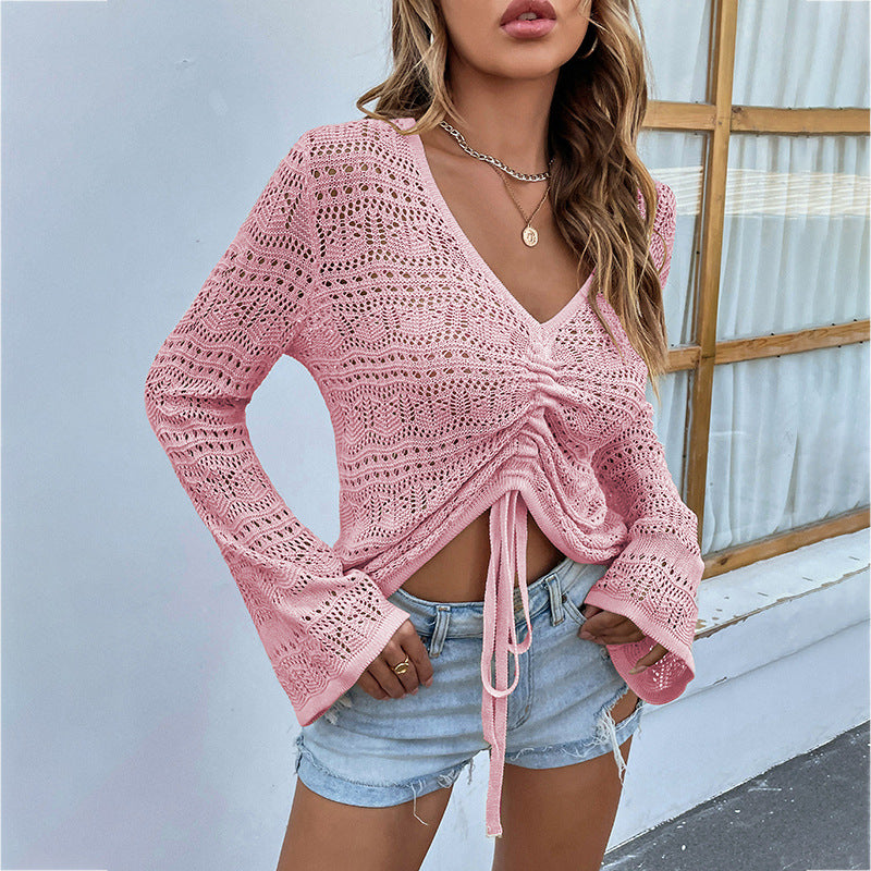 Sexy Knitted Drawstring Summer Women Sweaters