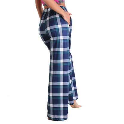 Causal Plaid Women Pajamas Pants Elastic Cord
