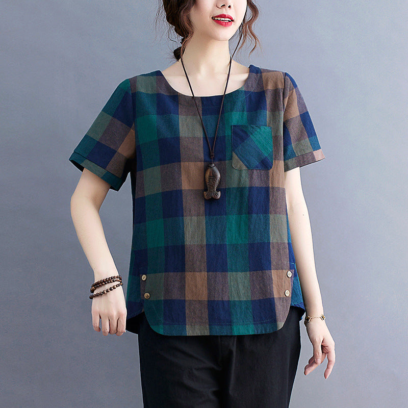 Casual Linen Short Sleeves Women Blouses