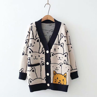 Casual Bear Design Knitted Cardigan Sweaters