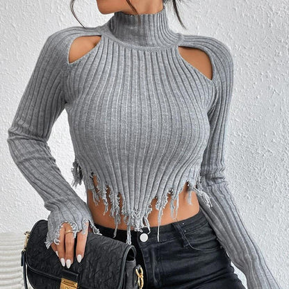 Sexy Long Sleeves Turtleneck Middriff Knitted Sweater