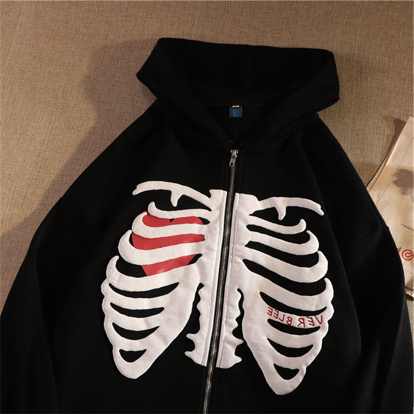 Casual Skeleton Zipper Long Sleeves Overcoats
