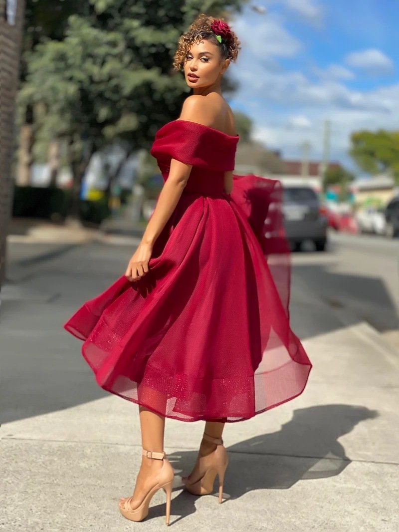 Tulle Off The Shoulder Slim Waist Dresses-STYLEGOING