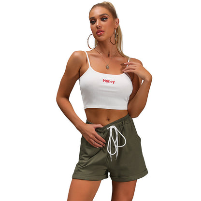 Casual High Waist Green Women Short Pants