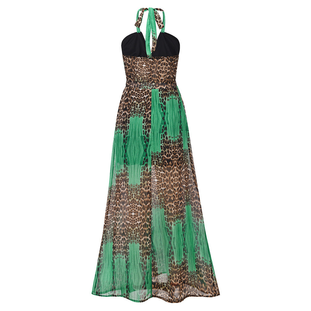 Sexy Leopard Backless Chiffon Boho Dresses