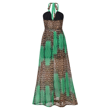 Sexy Leopard Backless Chiffon Boho Dresses