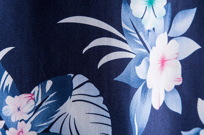Blue Floral Print Men's Summer Short Sleeves T Shirts