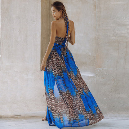 Sexy Leopard Backless Chiffon Boho Dresses