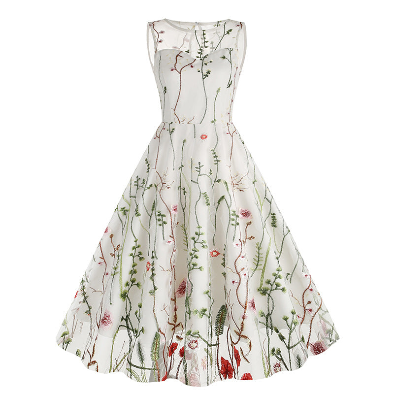 Vintage Sleeveless Embroidery Dresses