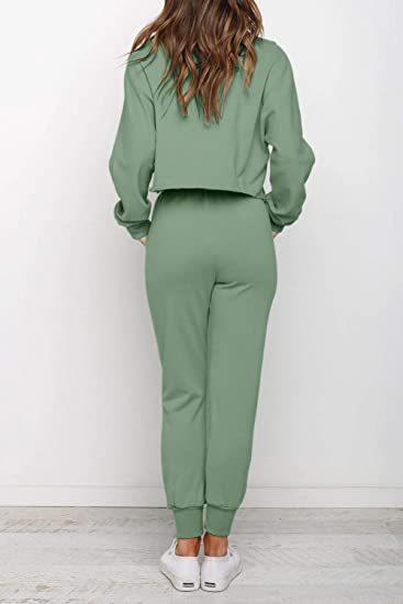 Women Round Neck Drawstring Casual Fall Sporting Suits-STYLEGOING
