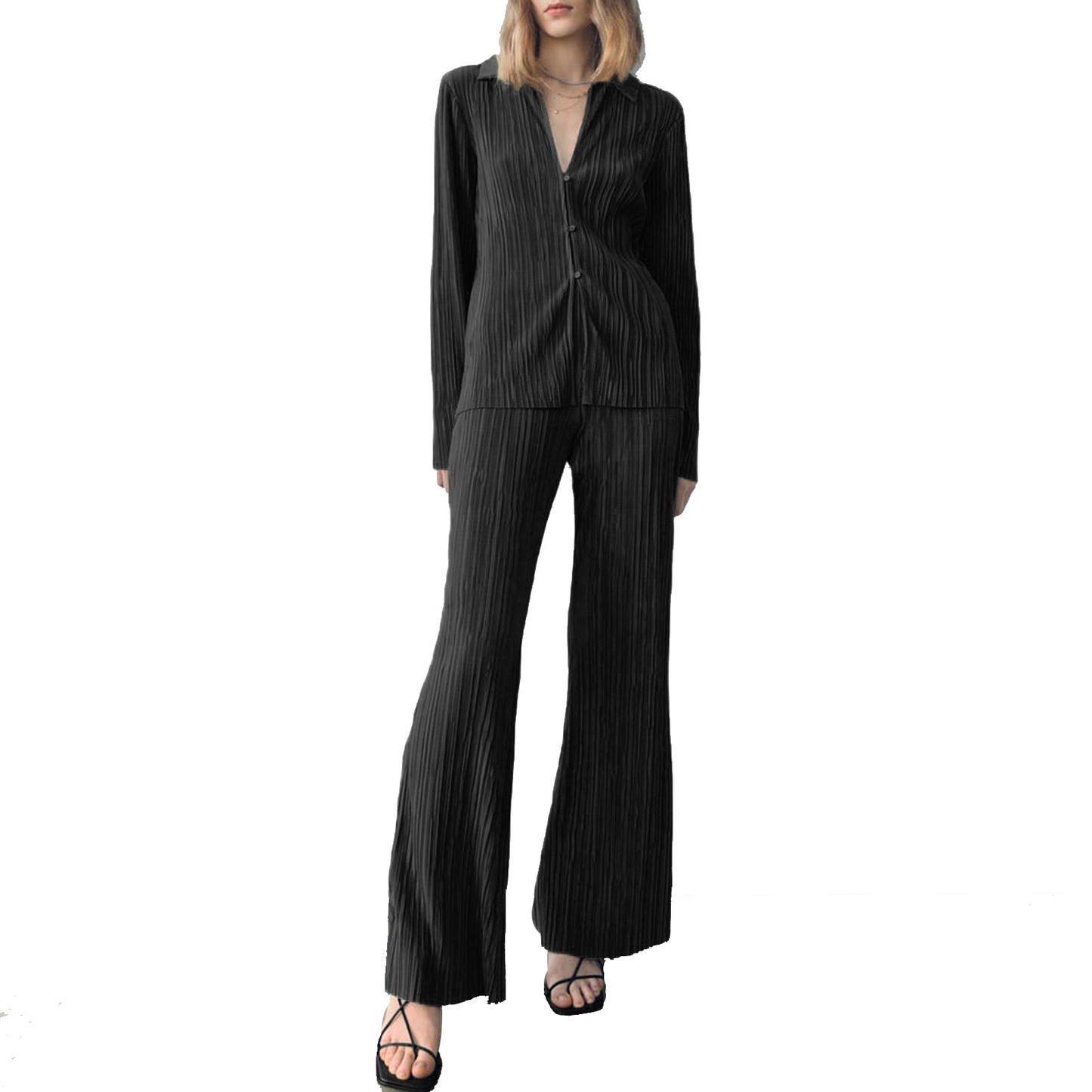 Casual Summer Long Sleeves Shirts and Pants Sleepwear