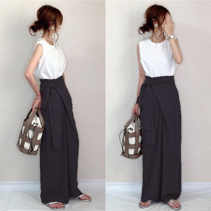 Casual High Waist Linen Lace Up Women Cozy Pants