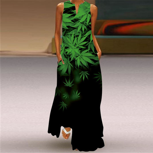 Vintage V Neck Sleeveless Long Dresses