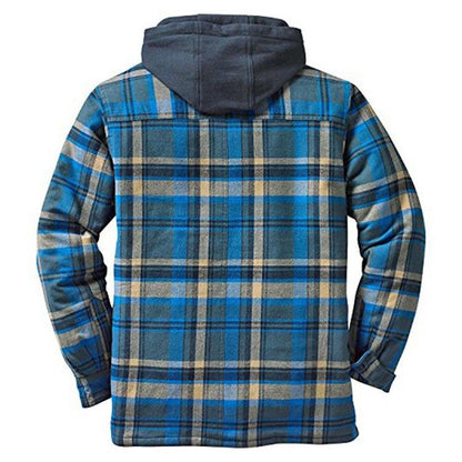 Long Sleeves Plaid Hoodies Winter Overcoat for Men-STYLEGOING