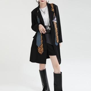 Women Double Breasted Fashion Necktie Blazer Coat