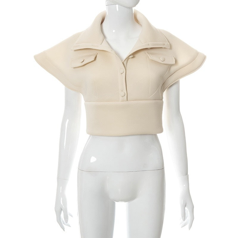 Designed Stand Collar Short Women Top Coat