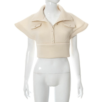 Designed Stand Collar Short Women Top Coat