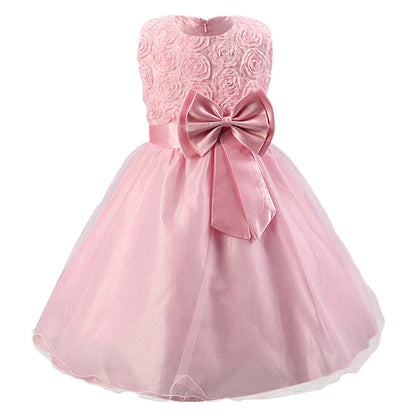 3D Rose Flower Princess Girls Dresses