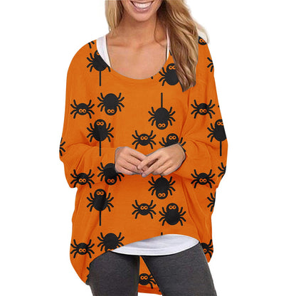 Women Halloween Pumpkin Print Long Sleeves Tops-STYLEGOING
