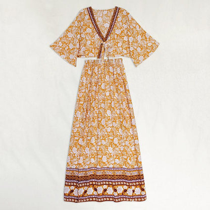 Sexy V Neck Bohemian Tops+skirts-STYLEGOING