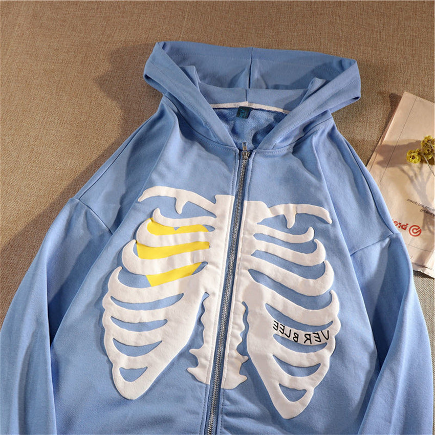 Casual Skeleton Zipper Long Sleeves Overcoats