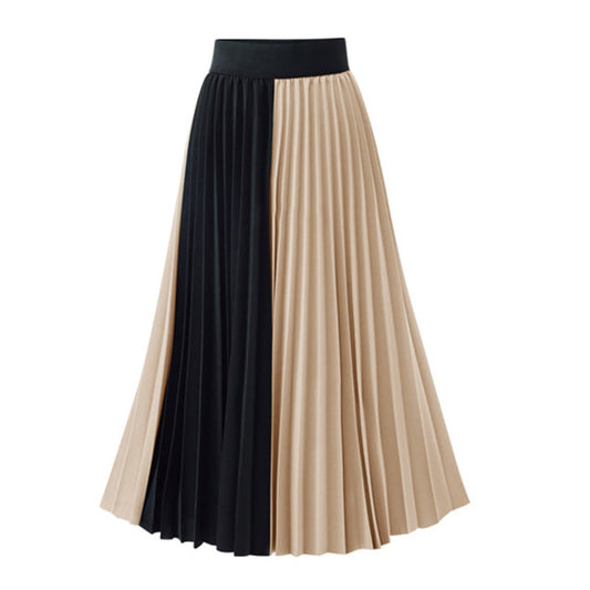 Women Contrast Color Women Pleated Skirts