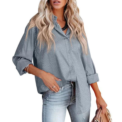 Leisure Satin Turnover Collar Long Sleeves Shirts
