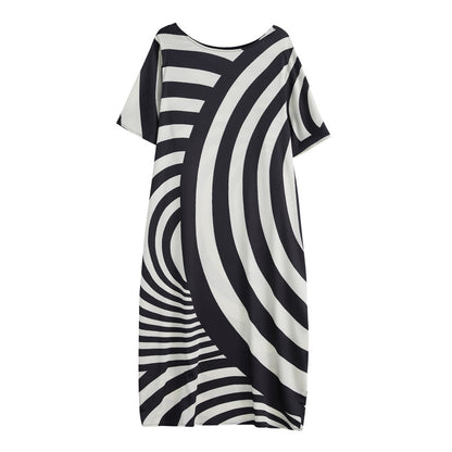 Summer Black Striped Plus Sizes Dresses