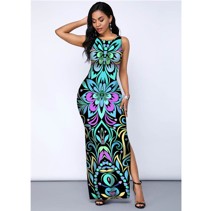 Women Sleeveless Foral Print Sexy Mermaid Dresses