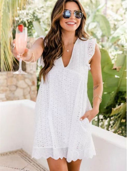 Summer Lace Hollow Out Sleeveless Daily Sun Dresses