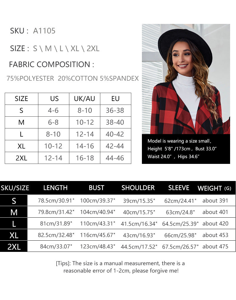 Casual Pocket Design Plaid Women Coats