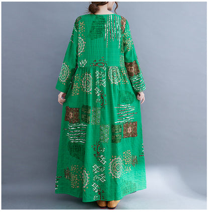 Women Green Plus Sizes Long Sleeves Cozy Dresses