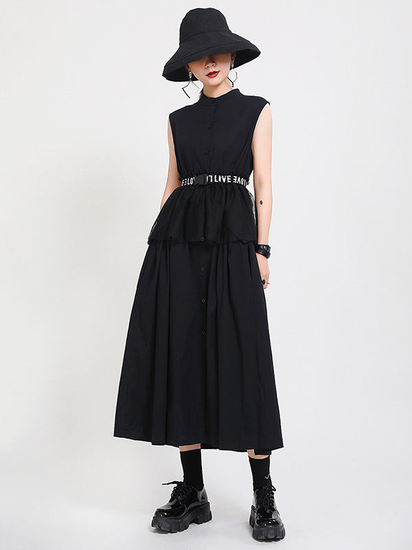 Casual Stand Collor Cotton Elegant Dresses