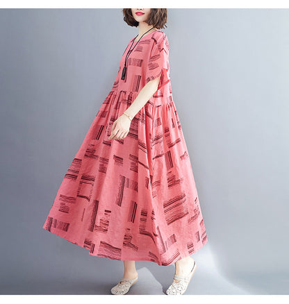 Summer Linen Short Sleeves Long Cozy Dresses