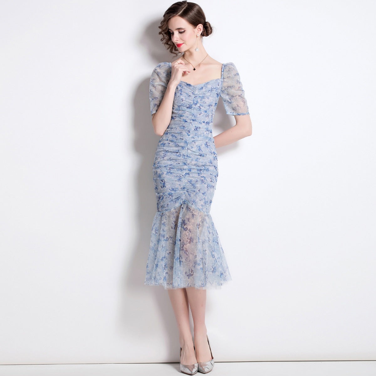 Sexy Square Neckline Tulle Party Mermaid Dresses