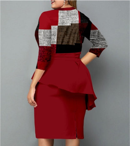 Women Plaid Red Plus Sizes Fall Bodycon Dresses