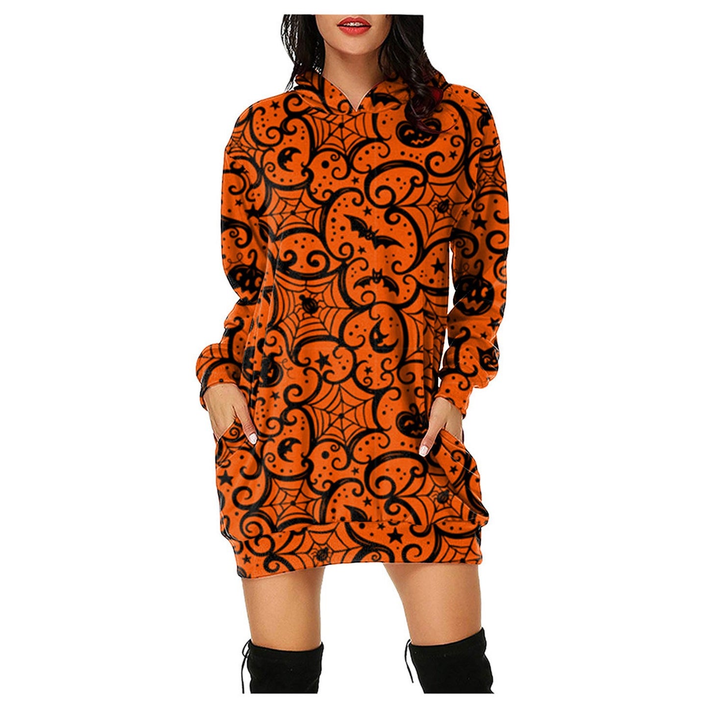 Halloween Pumpkin Design Pullover Hoodies for Women