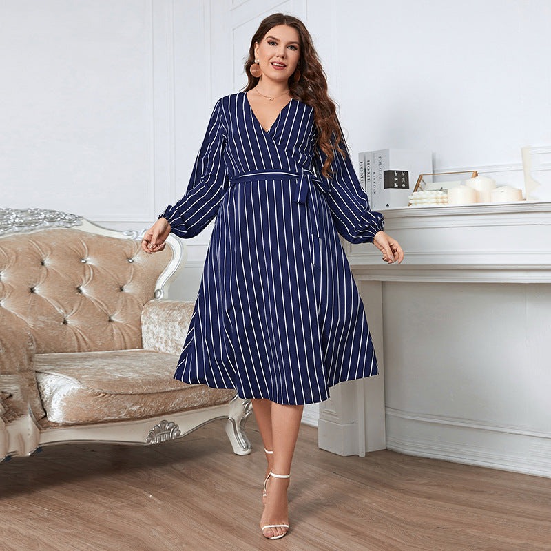 Women Striped Plus Sizes Dresses
