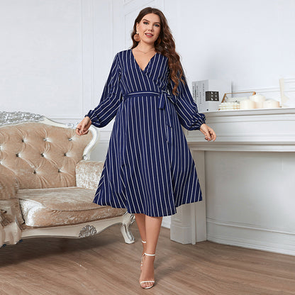 Women Striped Plus Sizes Dresses