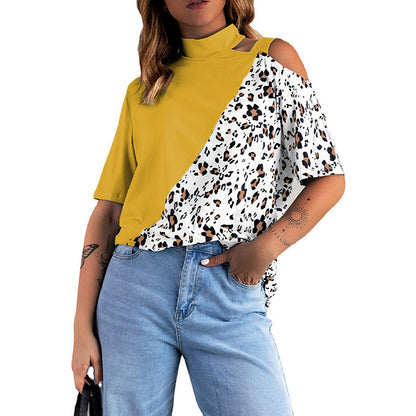 Casual Leopard Print Short Sleeves T Shirts for Women