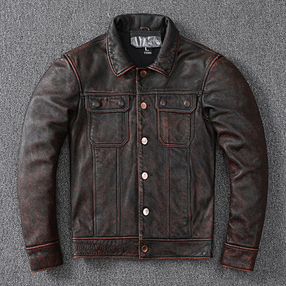 Vintage Cowhide Leather Overcoats Jackets for Men