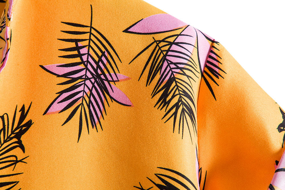 Yellow Floral Print Men's Short Sleeves Shirts