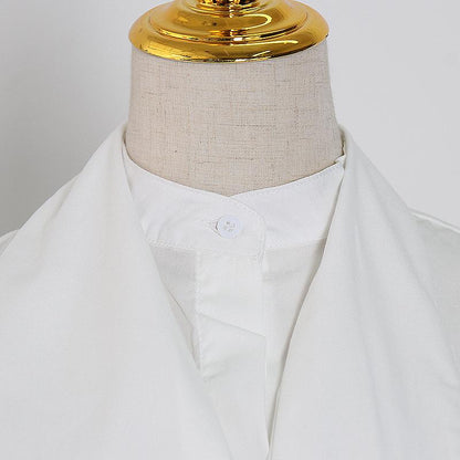 Women Stand Collar Pleat Designed Shirts-STYLEGOING