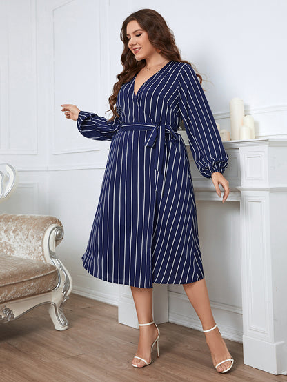 Women Striped Plus Sizes Dresses